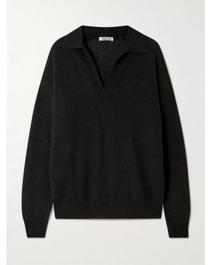 AURALEE Cashmere And Silk-Blend Polo Jumper - Black