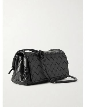 Bottega Veneta Notturno Intrecciato Leather Shoulder Bag - Black
