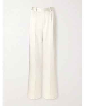 Self-Portrait Pleated Satin Straight-Leg Pants - White