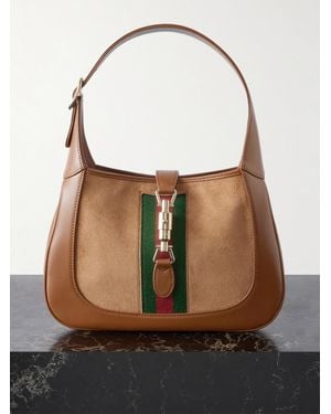Gucci Sac Porté Épaule En Cuir Et En Daim À Finitions En Ruban Web Jackie 1961 - Marron