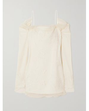 Danielle Frankel Lucy Cold-Shoulder Lace-Trimmed Tulle And Cady Mini Dress - Natural