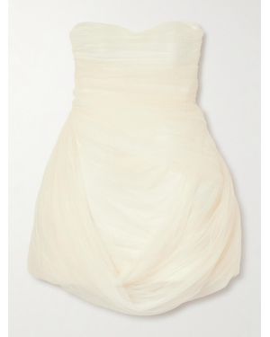 Danielle Frankel Bernie Strapless Draped Tulle And Satin Mini Dress - Natural