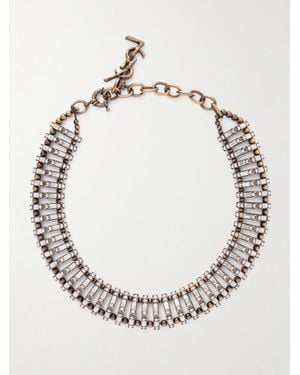 Saint Laurent Goldfarbene Kette Mit Kristallen - Natur