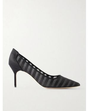 Manolo Blahnik Bb 70 Striped Mesh Court Shoes - Black