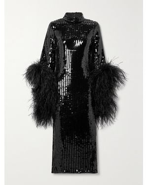 Taller Marmo Del Rio Disco Feather-Trimmed Sequined Tulle Midi Dress - Black