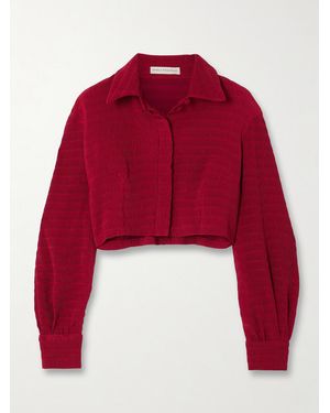 Emilia Wickstead Raiden Cropped Smocked Satin Jacket - Red