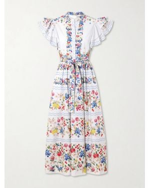 Mary Katrantzou Belted Floral-Print Cotton-Blend Midi Dress - White