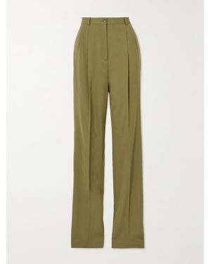 Michael Kors Mika Pleated Wool-Blend Twill Straight-Leg Trousers - Green