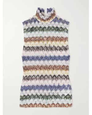 Missoni Striped Metallic Crochet-Knit Tank - Grey
