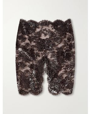Saint Laurent Coated Lace Midi Skirt - Black