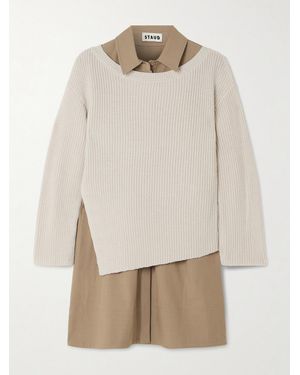 STAUD Dane Layered Twill And Wool-Blend Mini Dress - Natural
