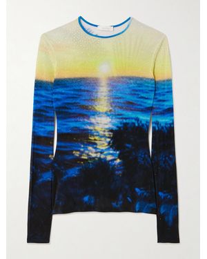 Rabanne Crystal-Embellished Printed Jersey T-Shirt - Blue