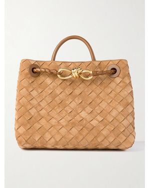 Bottega Veneta Andiamo Small Intrecciato Suede Tote - Natural