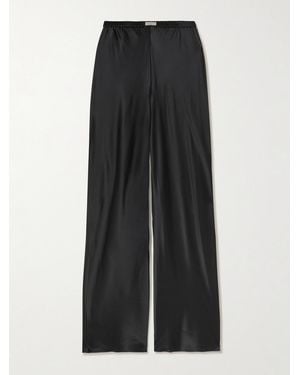 Comme Si Bias Appliquéd-Silk Straight-Leg Trousers - Black