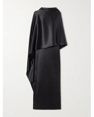 Bottega Veneta Cape-Effect Draped Silk-Satin Maxi Dress - Black