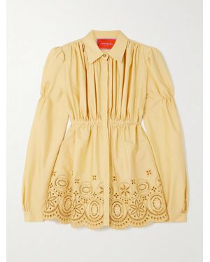 La DoubleJ Franca Gathered Broderie Anglaise Cotton-Blend Sateen Shirt - Metallic