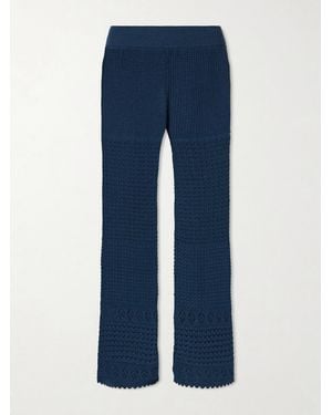 Eres Emblème Crocheted Cotton-Blend Straight-Leg Trousers - Blue