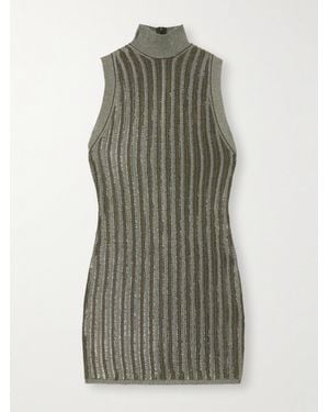 Tom Ford Minikleid Aus Einer Gerippten Wollmischung Mit Streifen Und Stehkragen - Grün