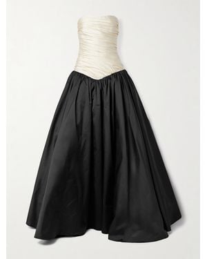 Marmar Halim Strapless Two-Tone Gathered Plissé-Mikado And Taffeta Gown - Black