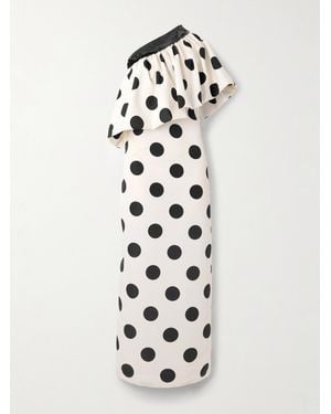 ‎Dima Ayad One-Shoulder Sequined Polka-Dot Faille Maxi Dress - White