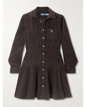 Polo Ralph Lauren Mini-Hemdblusenkleid Aus Baumwollcord Mit Stickerei - Schwarz