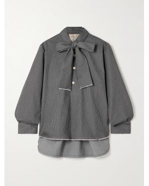 Thank You Have A Good Day Tie-Detailed Striped Cotton-Blend Shirt - Gray