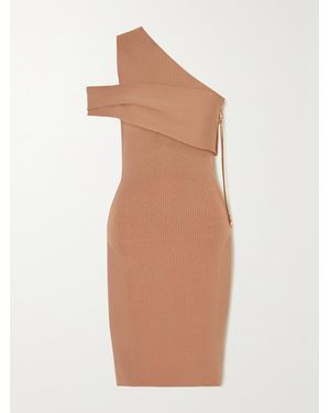 AZ FACTORY Mybody One-Shoulder Ribbed Stretch-Knit Midi Dress - Natural