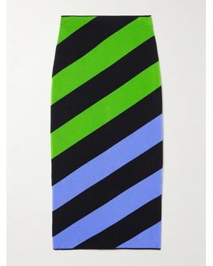 Carolina Herrera Striped Stretch-Knit Midi Skirt - Green