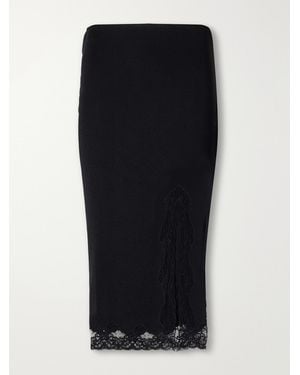 Balmain Lace-Trimmed Jersey Midi Skirt - Black