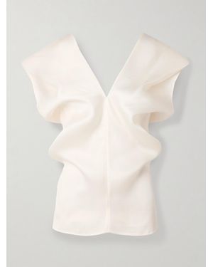KHAITE Ami Draped Silk-Gazar Top - Natural