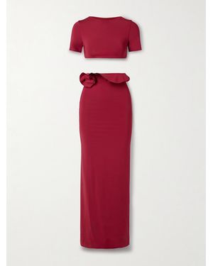 Maygel Coronel Cowan Stretch-Jersey T-Shirt And Ruffled Maxi Skirt Set - Red