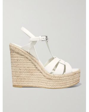 Saint Laurent Tribute 85 Leather Espadrille Wedge Sandal - Natural
