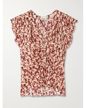 Isabel Marant Lonea Ruffled Ruched Printed Jacquard Top - Red