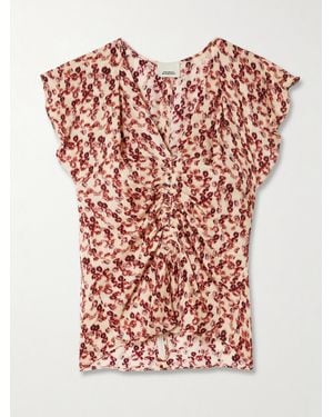 Isabel Marant Lonea Ruffled Ruched Printed Jacquard Top - Red