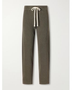 James Perse Cropped Brushed Cotton-Terry Track Trousers - Green