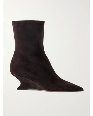 Paris Texas Nina Ankle Boots Aus Veloursleder Mit Keilabsatz - Schwarz