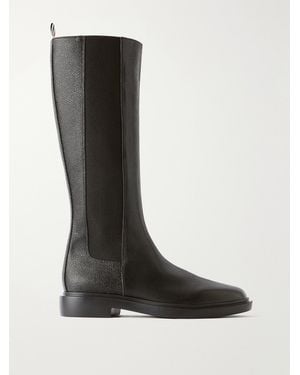 Thom Browne Striped Full-Grain Leather Knee Boots - Black