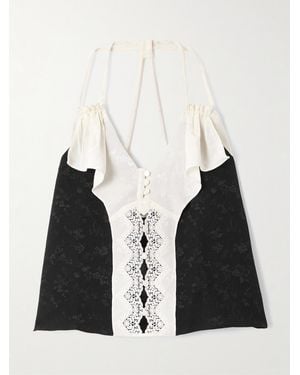 Maison Mayle Colette Ruched Lace-Trimmed Silk-Jacquard Camisole - Black