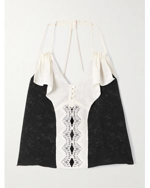 Maison Mayle Colette Ruched Lace-Trimmed Silk-Jacquard Camisole - Black