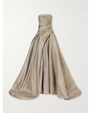 Marmar Halim Off-The-Shoulder Draped Brocade Gown - Natural