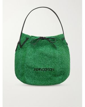 JW Anderson Bead-Embellished Leather-Trimmed Canvas Tote - Green