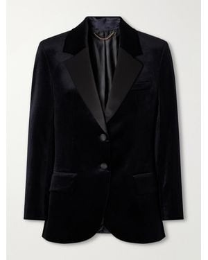 Victoria Beckham Camilla Satin-Trimmed Cotton-Blend Velvet Jacket - Black