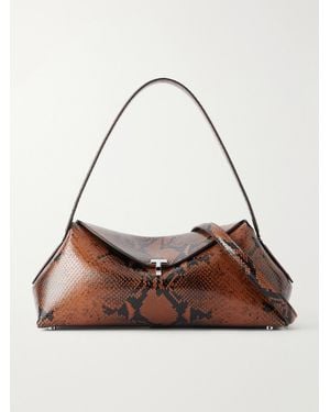 TOTEME T-Lock Snake-Effect Leather Shoulder Bag - Brown