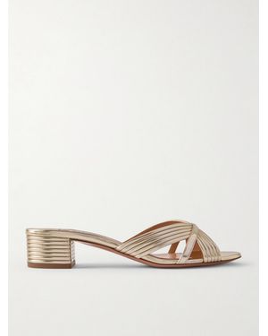 Aquazzura Sundance 35 Metallic Leather Mules - Natural