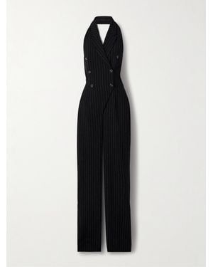 Sergio Hudson Double-Breasted Pinstriped Twill Jumpsuit - Black