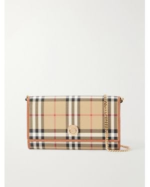 Burberry Checked Leather-Trimmed Coated Canvas Clutch - Natural
