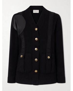 Maison Mayle Yates Grosgrain And Leather Trimmed Wool And Cotton-Blend Cardigan - Black