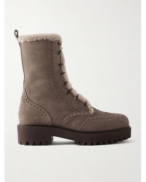 Brunello Cucinelli Brogue-Detailed Shearling-Trimmed Suede Ankle Boots - Brown