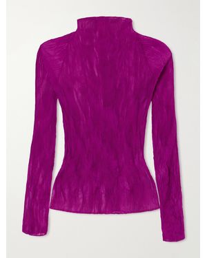 Issey Miyake Twist Plissé-Chiffon Top - Purple