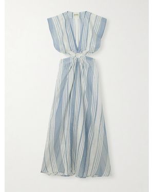 Admona Usama Cutout Striped Mesh Maxi Dress - Blue